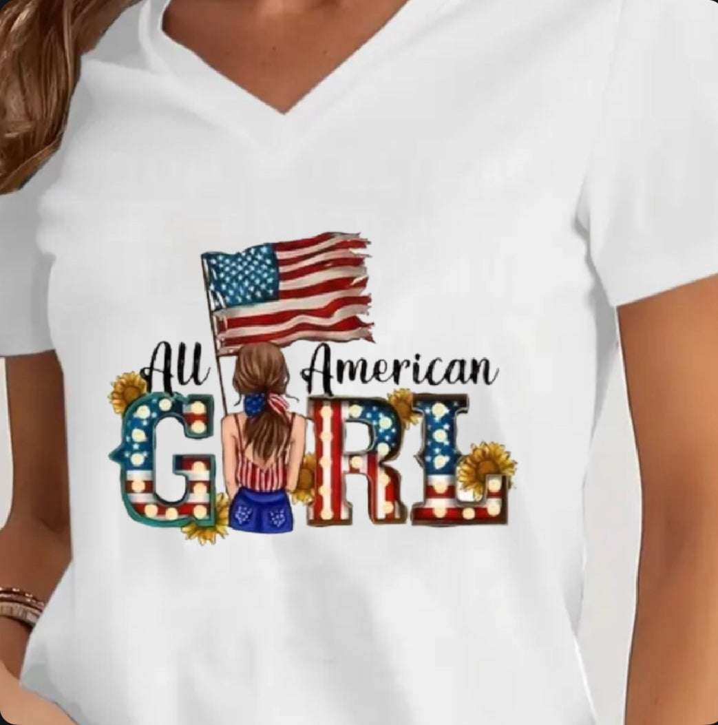 "ALL-AMERICAN GIRL PATRIOTIC & PROUD GLAM TEE" πΊπΈ