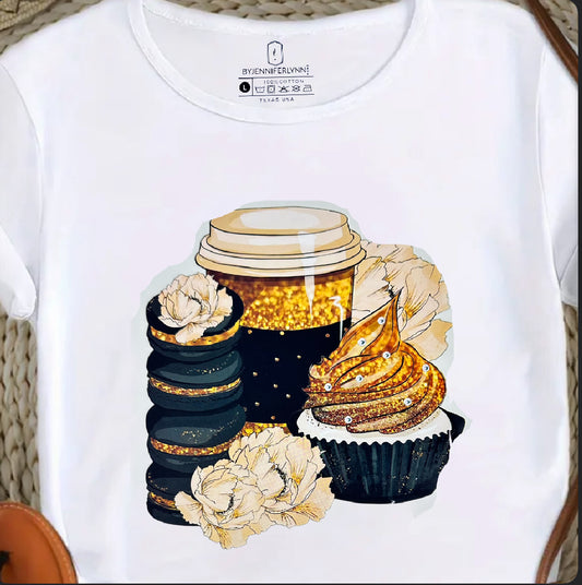 "GOLDEN SWEETS GRAPHIC GLAM TEE"
